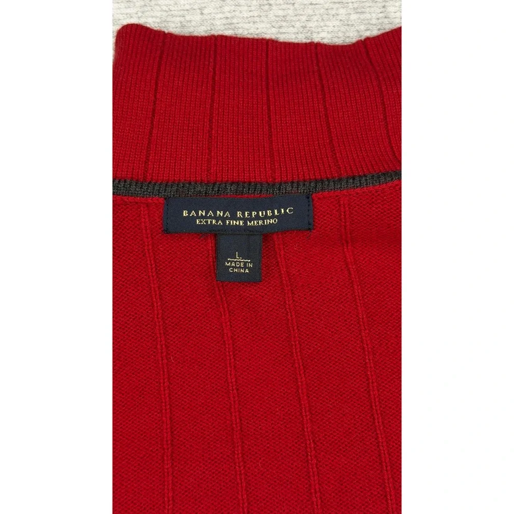 Banana Republic Mens Red Extra Fine‎ Merino Wool Mock Neck Ribbed Sweater Large